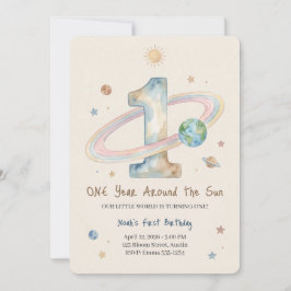 One Year Around The Sun 1st Birthday Invitation Kaart