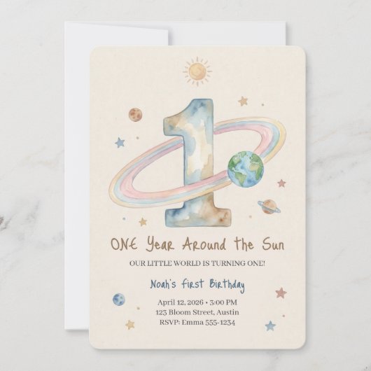 One Year Around The Sun 1st Birthday Invitation Kaart (Voorkant)