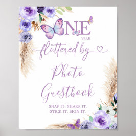 One Year Fluttered Birthday Photo Guestbook Poster
