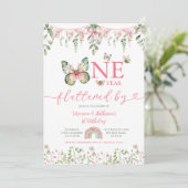 One year fluttered Butterfly First Birthday Floral Kaart (Staand voorkant)