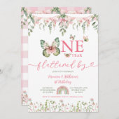 One year fluttered Butterfly First Birthday Floral Kaart (Voorkant / Achterkant)