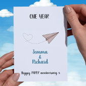 "One Year of Love" Papier Vliegtuig 1e Jubileum Kaart