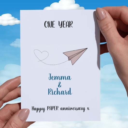 "One Year of Love" Papier Vliegtuig 1e Jubileum Kaart