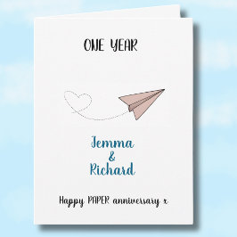 "One Year of Love" Papier Vliegtuig 1e Jubileum Kaart
