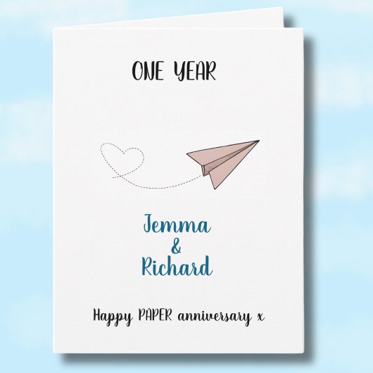 "One Year of Love" Papier Vliegtuig 1e Jubileum Kaart