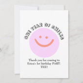 ONE YEAR OF SMILES Verjaardag Baby Details toevoeg Bedankkaart (Voorkant)