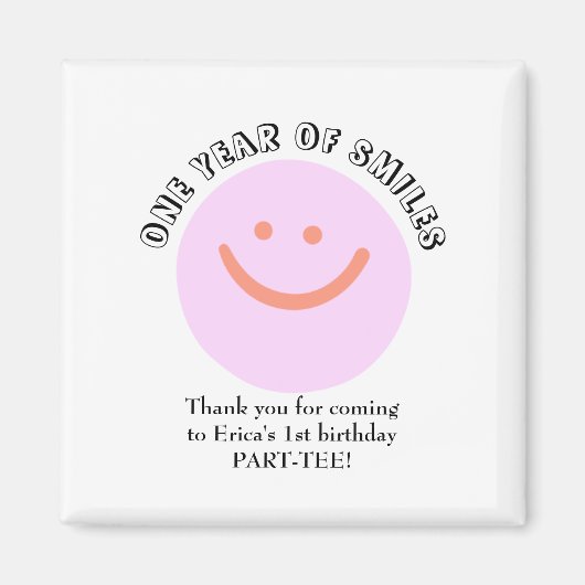 ONE YEAR OF SMILES Verjaardag Baby Details toevoeg Magneet (Voorkant)