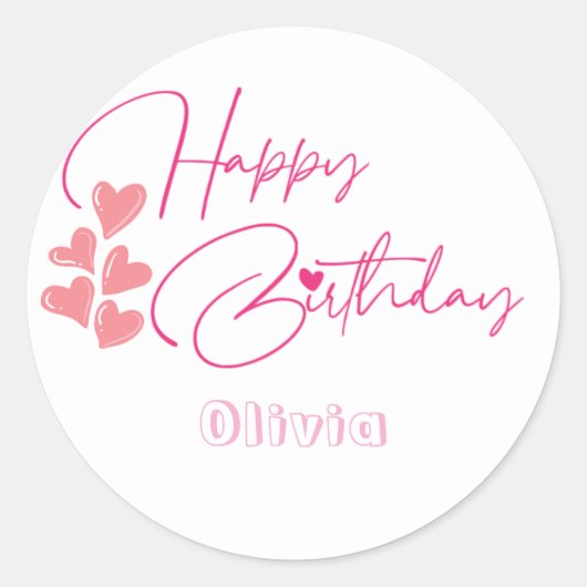 one year old birthday pink design  ronde sticker (Voorkant)