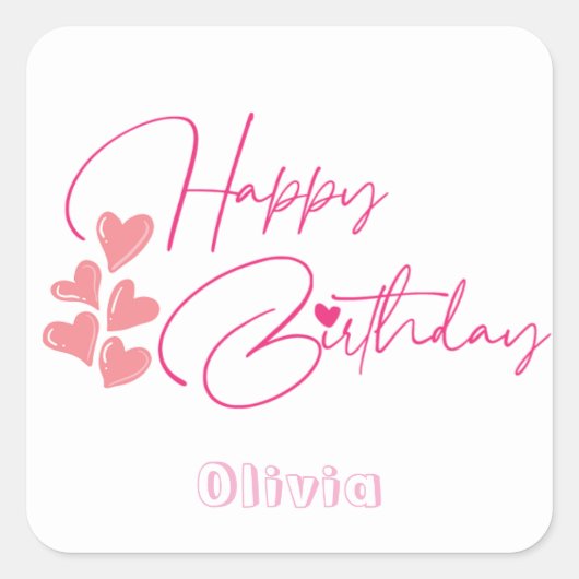 one year old birthday pink design vierkante sticker (Voorkant)
