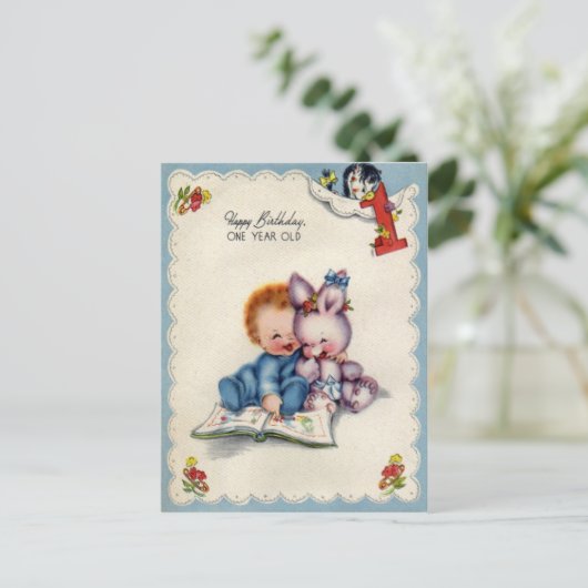  One Year Old Boys Verjaardag Briefkaart (Staand voorkant)