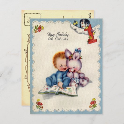 One Year Old Boys Verjaardag Briefkaart (Voorkant / Achterkant)
