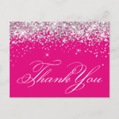 Onechte glitter zilver glinster hete roze dank u briefkaart (Voorkant)