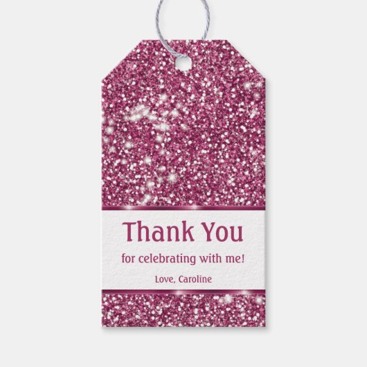 Onechte roze glitters textuur - Dank u Cadeaulabel (Voorkant)