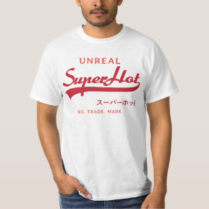 Onechte superhete parodie, rood en oranje t-shirt