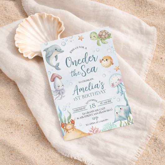 Oneder de Zee 1e Verjaardagsuitnodiging Kaart