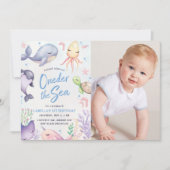 Oneder de Zee Blauwe Jongen Eerste Verjaardagsfees Kaart (Voorkant)