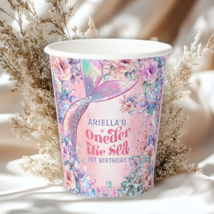 Oneder De Zee Bloem Glitter Meerminstaart  Papieren Bekers