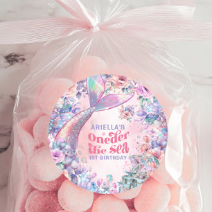 Oneder De Zee Bloem Glitter Zeemeermin Staart  Ronde Sticker