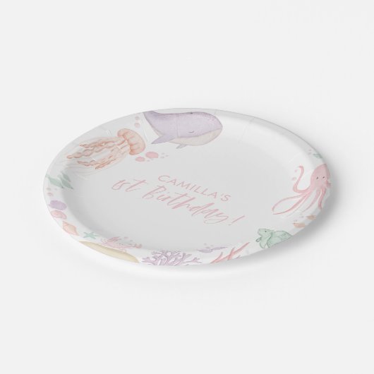 Oneder De Zee Meisjes 1e Verjaardag Papieren Bordje (Gekanteld)