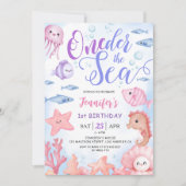 ONEder Het Zee! 1e Verjaardag Baby Meisje Schattig Kaart (Voorkant)