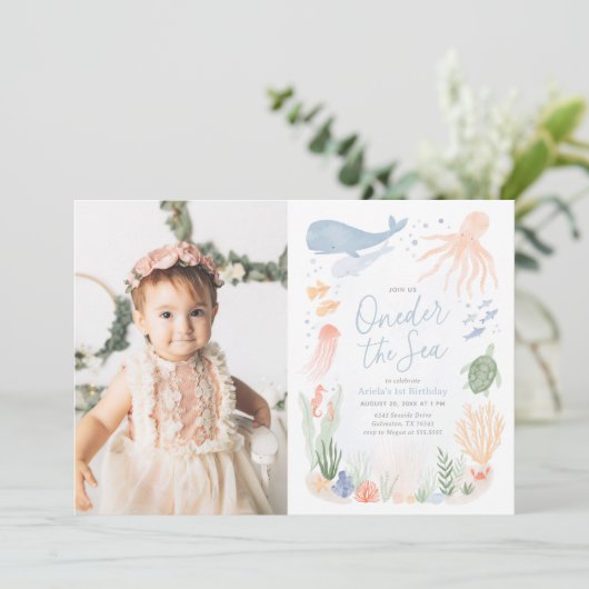 Oneder het Zee 1e Verjaardag Foto Kaart (Staand voorkant)