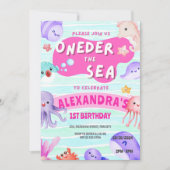Oneder het Zee 1e Verjaardag Meisje Ocean Animals Kaart (Voorkant)