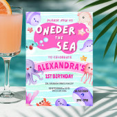 Oneder het Zee 1e Verjaardag Meisje Ocean Animals Kaart