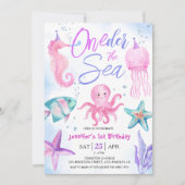 ONEder Het Zee! 1e verjaardag meisje roze oceaan Kaart (Voorkant)