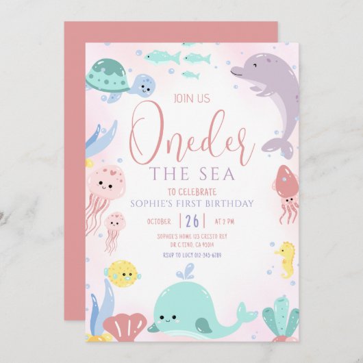 Oneder Het Zee 1e Verjaardag Meisje Schattigee Oce Kaart (Voorkant / Achterkant)