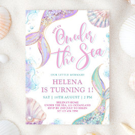 Oneder het Zee 1e verjaardag meisje uitnodiging