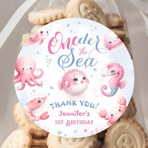 Oneder Het Zee 1e Verjaardag Meisjes Roze Schattig Ronde Sticker