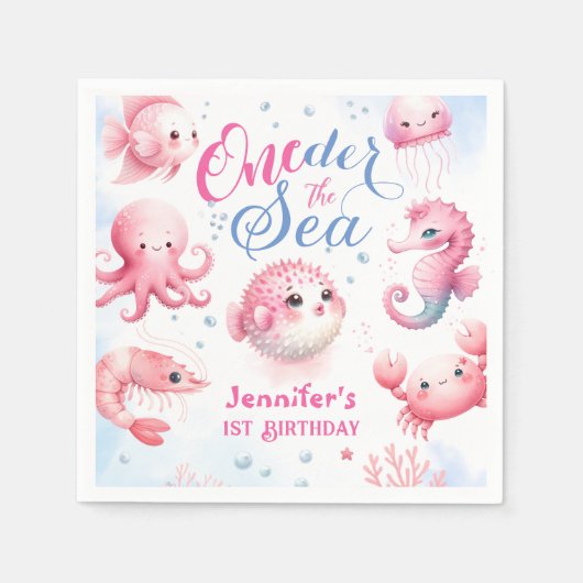 ONEder Het Zee 1e Verjaardag Meisjes Roze Schattig Servet (Voorkant)