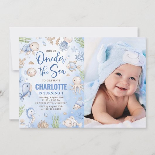 Oneder het Zee 1e Verjaardag onder het Zee Foto Kaart (Voorkant)