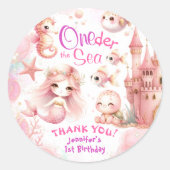 Oneder Het Zee 1e Verjaardag Schattige Meisje Roze Ronde Sticker (Voorkant)