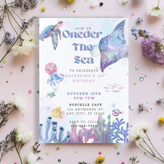 Oneder het Zee 1e verjaardag uitnodiging