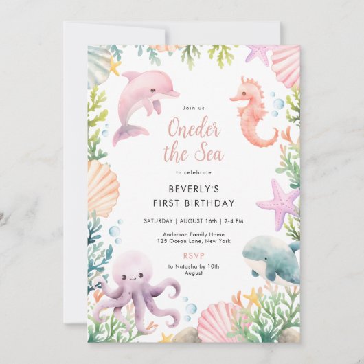 Oneder Het Zee 1e Verjaardags Meisje Kaart (Voorkant)