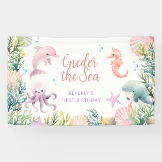 Oneder Het Zee 1e Verjaardags Meisje Spandoek (Horizontaal)