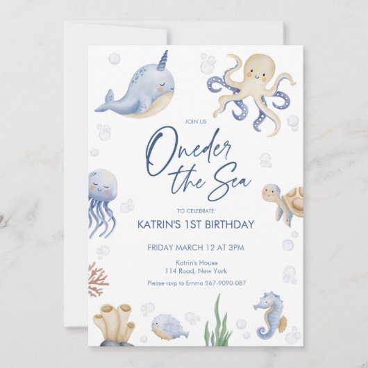 ONEder Het Zee 1e Verjaardagsfeest Kaart (Voorkant)