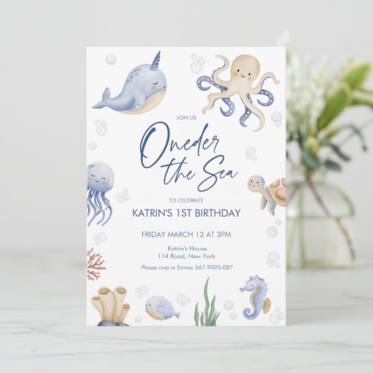 ONEder Het Zee 1e Verjaardagsfeest Kaart (Staand voorkant)