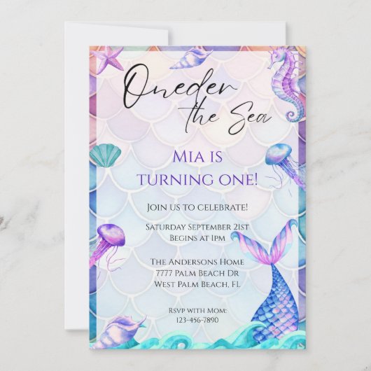 Oneder Het Zee 1e Zeemeermin Verjaardagsuitnodigin Kaart (Voorkant)