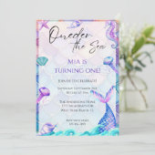 Oneder Het Zee 1e Zeemeermin Verjaardagsuitnodigin Kaart (Staand voorkant)