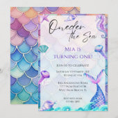 Oneder Het Zee 1e Zeemeermin Verjaardagsuitnodigin Kaart (Voorkant / Achterkant)