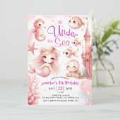 ONEder Het Zee! 7e verjaardag meisje roze Schattig Kaart (Staand voorkant)