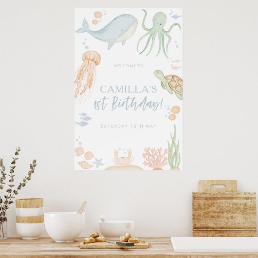 Oneder Het Zee Baby shower 24x36" Welkomstbord Poster (Keuken)