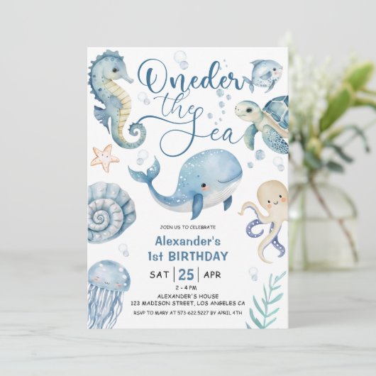 ONEder Het Zee Boy 1e Verjaardag Schattige Blue Oc Kaart (Staand voorkant)