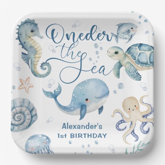 ONEder Het Zee Boy 1e Verjaardag Schattige Blue Oc Papieren Bordje (Voorkant)
