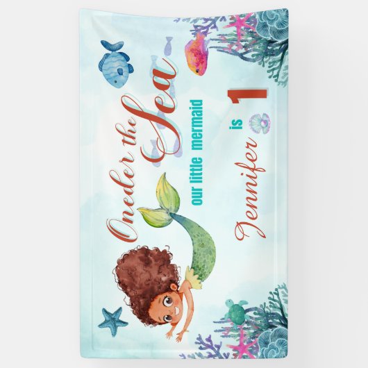 Oneder het Zee Bruine Zeemeermin Meisjes 1e Verjaa Spandoek (Verticaal)