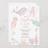 Oneder het Zee eerste verjaardagsfeest uitnodiging (Voorkant / Achterkant)