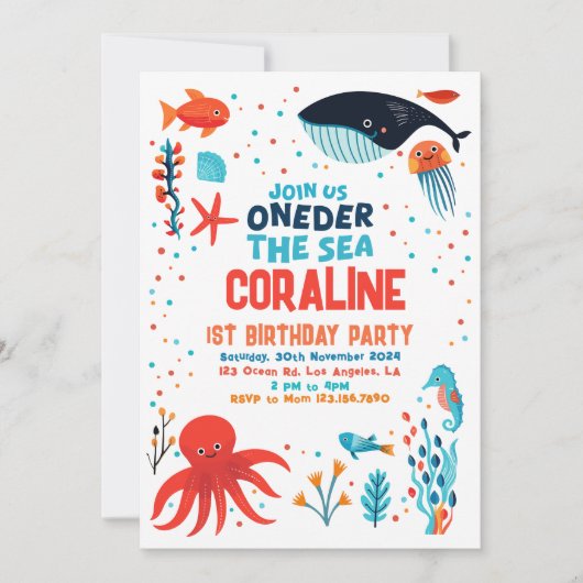 Oneder het Zee Eerste Verjaardagsuitnodiging Kaart (Voorkant)