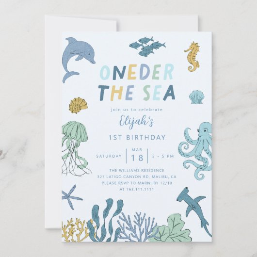 ONEder Het Zee Jongen 1e Verjaardagsfeestje Kaart (Voorkant)